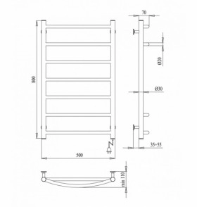 Размеры Электрический полотенцесушитель с 7 перекладинами 500 х 800 мм Paladii Микс Электро Хром 30х20 правый СПе002РR фото № 1