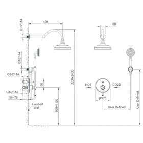 Размеры Душевой комплект с держателем IMPRESE HYDRANT смеситель скрытого монтажа, верхний душ ,ручной душ, хром ZMK031806110 фото № 1