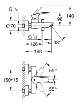 Размеры Недорогой смеситель для ванны Grohe Eurosmart хром 33300003 фото № 1