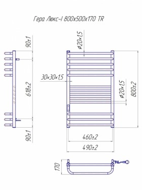 Размеры Электро полотенцесушитель премиум 490х800 Mario Гера-Люкс Хром 30x20 Левый 4820111356089 фото № 1