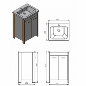 Размеры Тумба с раковиной в ванную 55 см  ЮВЕНТА Brooklyn br-55-black с умывальником Soft фото № 1