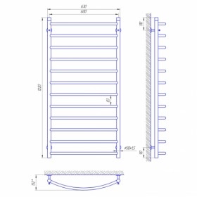 Размеры Полотенцесушитель водяной с 12 перекладинами 600х1200 LARIS П12 Классик Хром 30x20 ВР 1/2 д 71207689 фото № 1