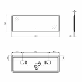 Размеры Зеркало в ванную с динамиками 140 см шириной Qtap Tern SD00045764 фото № 1