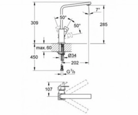 Размеры Смеситель с Г-образным изливом для кухонной мойки GROHE Eurocube хром 31255000 фото № 1