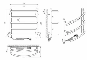 Размеры Сушка электрическая для полотенец Laris 480 x 500 мм Laris Евромикс Д30 с левым подключением хром 73207092 НР2022 фото № 1