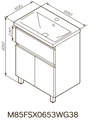 Размеры тумба с раковиной в ванную с двумя дверцами 65 см am.pm x-joy с умывальником x-joy m85-fsx0653-wc0653wg38 №1 фото № 1