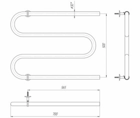 Размеры Полотенцесушитель водяной в форме змейки 700х530 Mario Змейка Хром Д 30 ВР 1/2 д 4820111350650 фото № 1