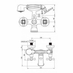 Размеры Бронзовый смеситель для ванны с душем Mixxen РОМА L-100 крест MXAL0355 фото № 1