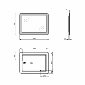 Розміри Дзеркало для ванної 80 см шириною з підсвічуванням Qtap Swan SD00045748 фото № 1