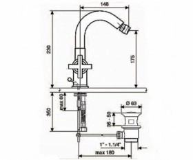 Розміри Кран змішувач в ретро для біде Emmevi SPIRIT NEW CR31004 хром фото № 1