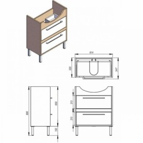 Размеры Тумба с раковиной в ванную 65 см под дерево ЮВЕНТА МОДЕНА Мd-65м с умывальником ЗЕНОН 65 фото № 1