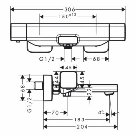 Размеры Смеситель среднего размера для ванной HANSGROHE ECOSTAT 15774000 фото № 1