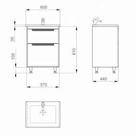 Размеры тумба с раковиной в ванную 60 см санверк greta mv0000617 с умывальником канте №1 фото № 1