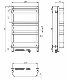 Размеры Полотенцесушитель электрический с таймером 480 х 800 мм Navin Stugna Д30 белый левый 12-149153-4880 фото № 1