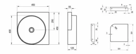 Размеры Умывальник керамический Ravak Yard 450 C без отверстия XJX01045000 фото № 1