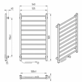 Розміри Сушка для рушників електро 540 х 900 мм Laris Зебра Альфа Д25 чорний 73207629 фото № 1