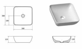 Размеры Керамический умывальник Ravak Uni 380 S Slim XJX01138001 фото № 1