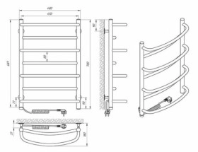 Размеры Электрический полотенцесушитель с 7 перекладинами 480 x 700 мм Laris Евромикс Д30 хром 73207681 фото № 1