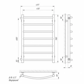 Размеры Полотенцесушитель водяной лесенка 450х700 LARIS П7 Классик Хром БП 30x20 ВР 1/2 д 71207282 фото № 1