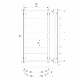 Размеры Полотенцесушитель водяной металлический 500х1100 LARIS П8 Еврофлеш Хром 30x20 ВР 1/2 д 74100018 фото № 1