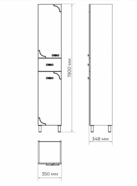 Размеры Пенал для ванной 35 см с коричневыми акцентами ВанЛанд Лаунж ЛП-1КЧ фото № 1