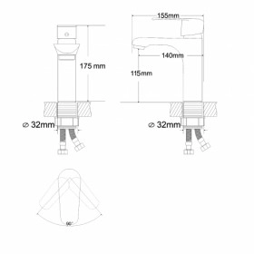 Размеры Смеситель для раковины в ванную высотой 17 см хром Rozzy Jenori FLY RBZ084-1 фото № 1