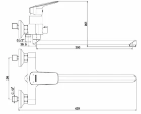 Размеры Длинный смеситель для ванной комнаты Aqua Rodos Imperial АР000040424 фото № 1