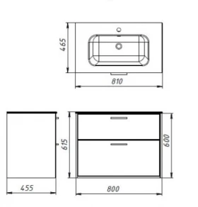 Размеры Тумба под умывальник без раковины производство Украина 80 см шириной Ювента Afina под умывальник Piedra Af-80 Anthracite фото № 1