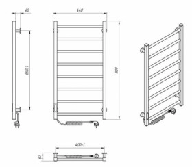 Размеры Полотенцесушитель электрический в стиле минимализм 440 х 800 мм Laris Зебра Альфа Д25 белый 77700071 фото № 1