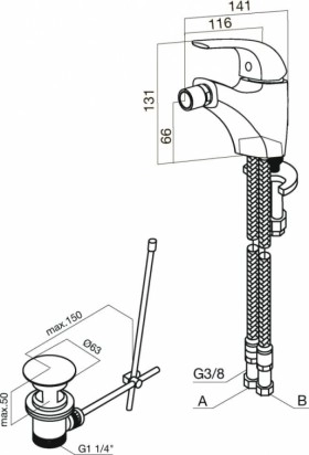 Размеры Однорычажный смеситель для биде AM.PM Sense F7583100 фото № 1