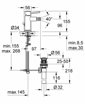 Розміри Змішувач для біде з аератором Grohe Bauclassic хром 32864000 фото № 1