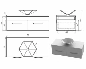 Размеры Большая тумба с умывальником 120 см Snail Венера с умывальником Астерия 1200KM112 фото № 1