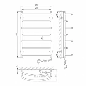 Размеры Полотенцесушитель электрический небольшой 450х700 LARIS Евромикс Хром Правый 30x20 73207027 фото № 1