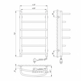 Размеры Полотенцесушитель электрический с полками 400х700 LARIS Еврофлеш Хром Правый 30x20 73207383 фото № 1