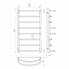 Розміри Сушка для рушників водяна з 8 перекладинами 500х1000 LARIS П8 Еврофлеш Хром 30x20 ВР 1/2 д 74100017 фото № 1
