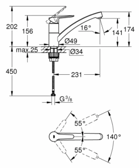 Розміри Довгий змішувач для кухні Grohe BauEco хром 31680000 фото № 1