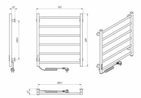Размеры Электрический полотенцесушитель настенный 540 х 600 мм Laris Зебра Альфа Д25 белый 77700070 фото № 1