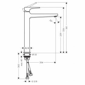 Размеры Белый смеситель для умывальника HANSGROHE METROPOL 32512700 фото № 1