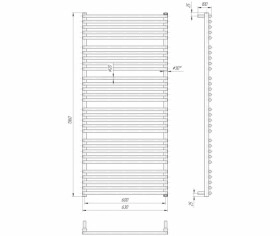 Размеры Полотенцесушитель водяной вертикальный 630х1360 Mario Премиум Турин Хром 30x20 ВР 1/2 д 4820111353132 фото № 1