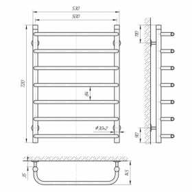 Размеры Полотенцесушитель водяной с межосевым расстоянием 50 см 500х700 LARIS П7 Стандарт Хром 30x20 ВР 1/2 д 71207548 фото № 1