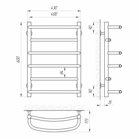 Размеры Полотенцесушитель водяной лесенка 400х600 LARIS П6 Евромикс Хром 30x20 ВР 1/2 д 71207494 фото № 1