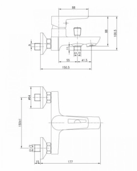 Размеры Смеситель белый с хромом для ванны IMPRESE BRECLAV хром 10245W фото № 1