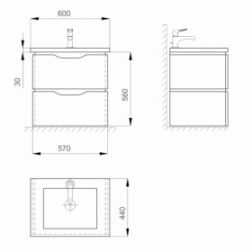 Размеры тумба с раковиной в ванную 60 см с текстурой венге санверк alessa classic air mv0000696 с умывальником канте №1 фото № 1