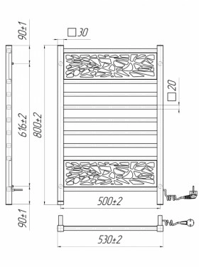Размеры Электро полотенцесушитель 600х800 Mario Анталия Хром 30x20 4820111355716 фото № 1
