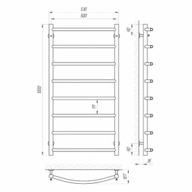Размеры Полотенцесушитель водяной 500х1000 LARIS П8 Флеш Хром 30x20 ВР 1/2 д 74100004 фото № 1