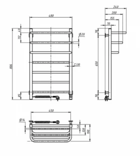 Розміри Сушка для рушників електрична з поперечинами скоба 480 х 800 мм Navin Fortis Д30 чорний лівий 12-253153-4880 фото № 1