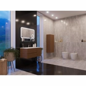 В интерьере комплект мебели для ванной комнаты 100 см с текстурой дубе botticelli rimini с умывальником marlen 100 №1 фото № 1