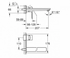 Размеры Смеситель с плоским изливом для умывальника GROHE Lineare New хром 23444001 фото № 1