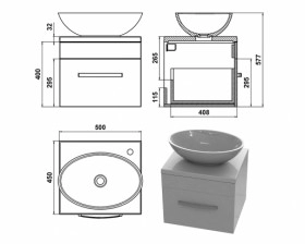 Размеры Умывальник с тумбой без декорирования 50 см Snail Адель с умывальником Фиеста 500КМ174 фото № 1