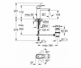 Размеры смеситель для умывальника grohe eurocube хром 23445000 №1 фото № 1